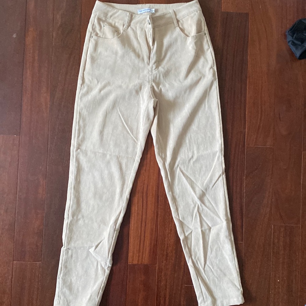 Princess Polly beige ribbed/corduroy pants